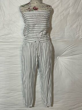 life in progress White & Navy Strapless Striped Jumpsuit